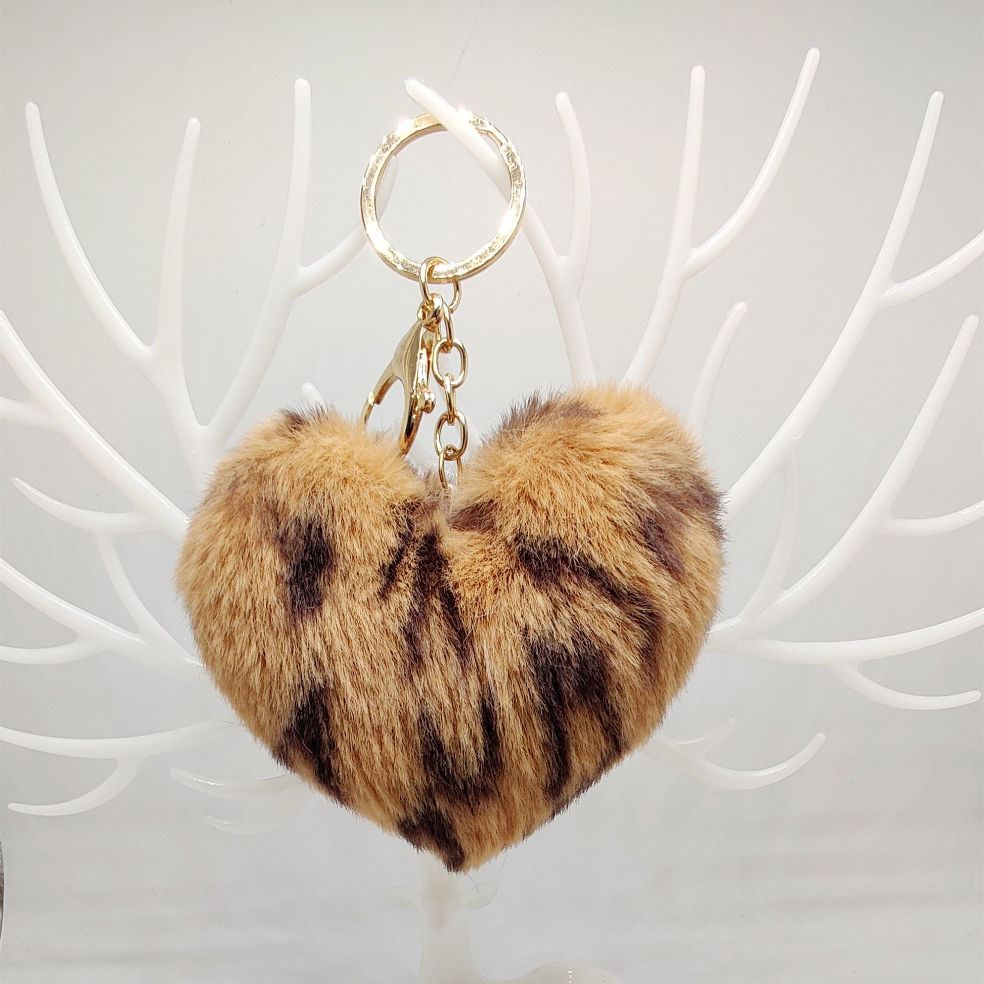Wholesale Imitation Otter Rabbit Fur Leopard Pattern Love Fur Ball Keychain